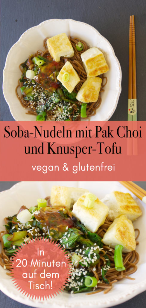 Pak Choi mit knusprigem Tofu und Soba Nudeln